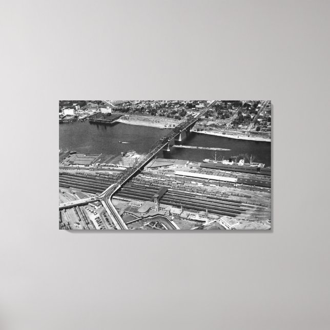 Portland, OR Broadway Bridge and Depot Canvas Print (Front)