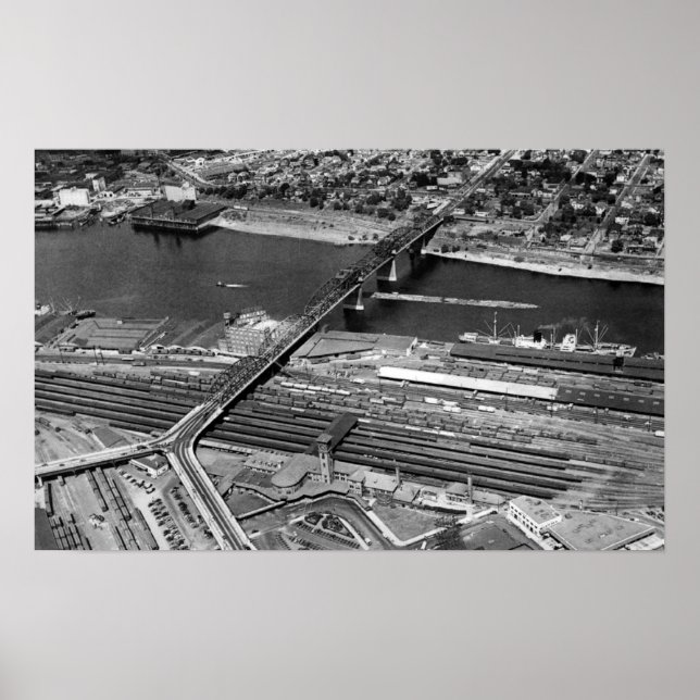 Portland, OR Broadway Bridge and Depot Poster (Front)