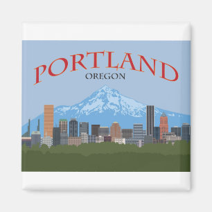 Portland OR city downtown skyline with Mt Hood Magnet