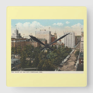 Portland OR, Panorama Downtown 1920s Vintage Style Square Wall Clock