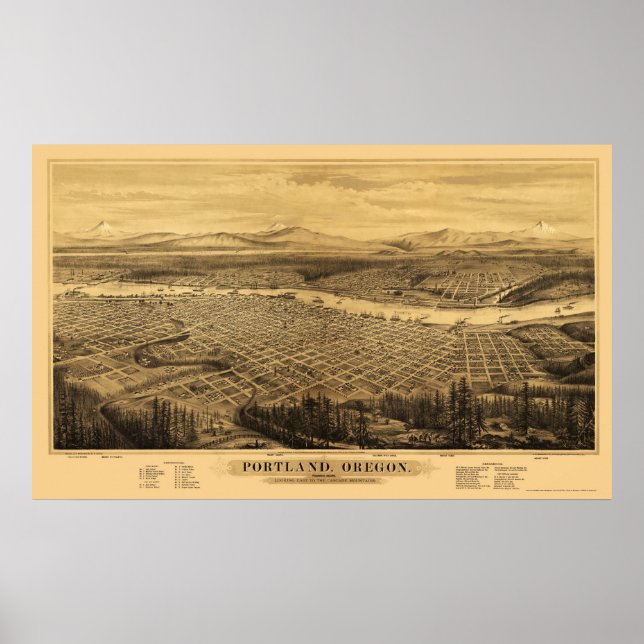 Portland, OR Panoramic Map - 1879 Poster (Front)
