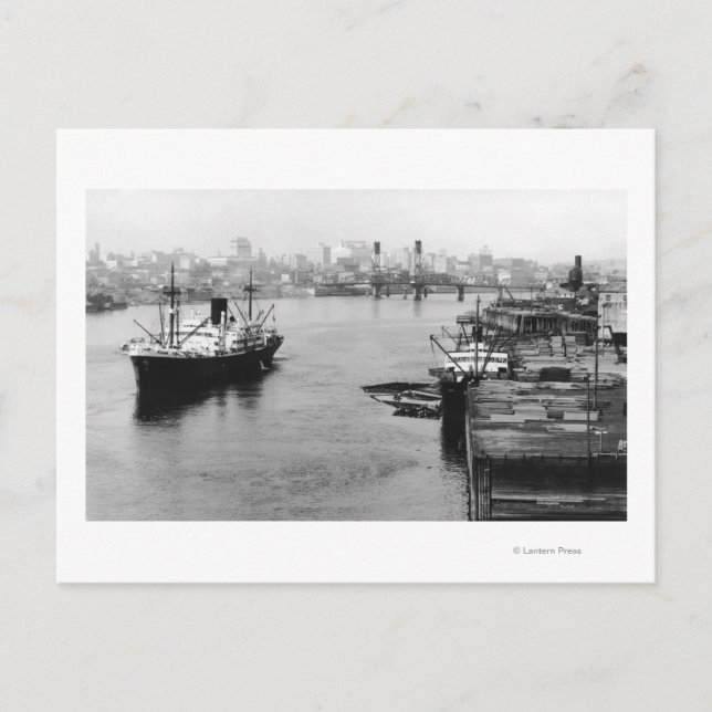 Portland, OR View Lumber Wharf and Ocean Liner Postcard (Front)