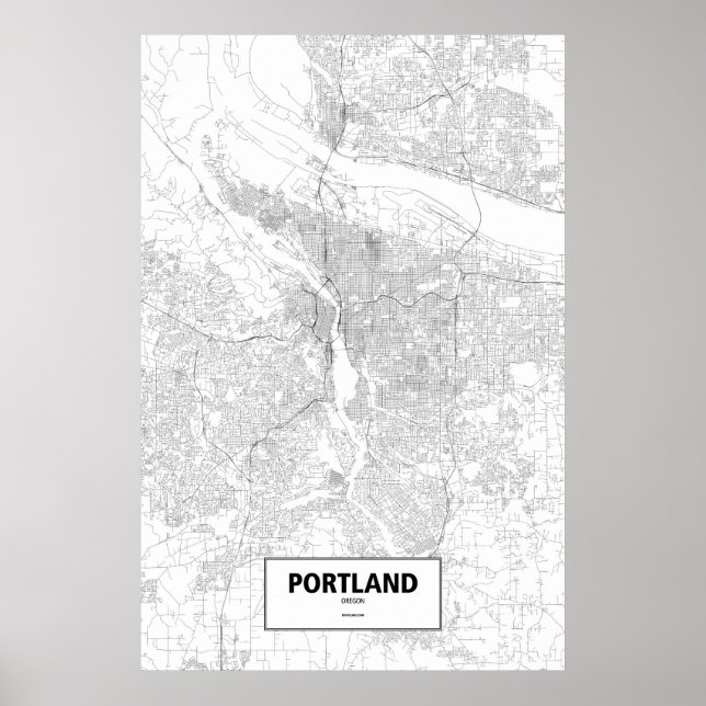 Portland, Oregon (black on white) Poster (Front)