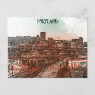Portland Oregon Cityscape Travel Postcard