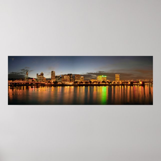 Portland Oregon Night Skyline Poster de réflexion (Devant)