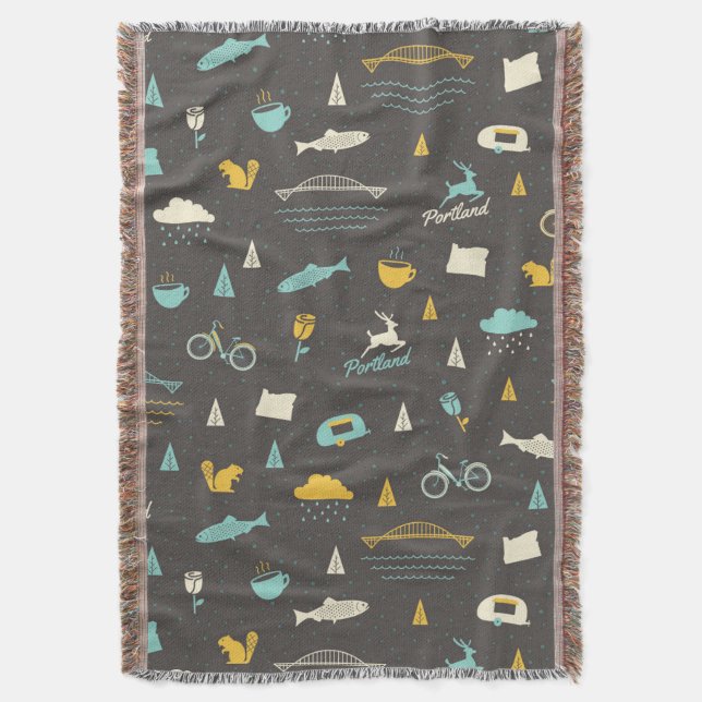 Portland, Oregon Pattern Throw Blanket (Front Vertical)