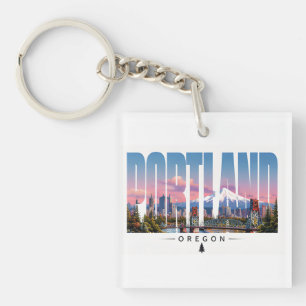 Portland Oregon Riverfront Mountain Travel Keychain