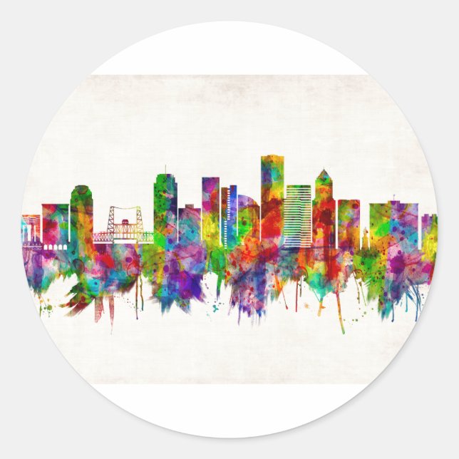 Portland Oregon Skyline Classic Round Sticker (Front)