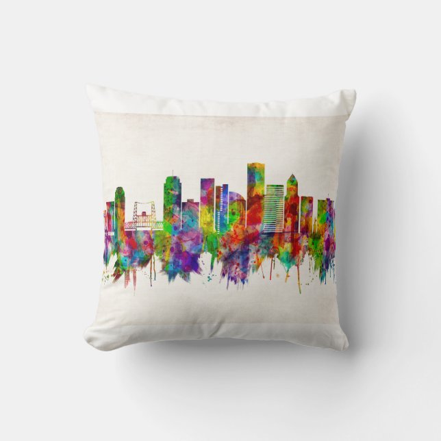 Portland Oregon Skyline Throw Pillow (Front)