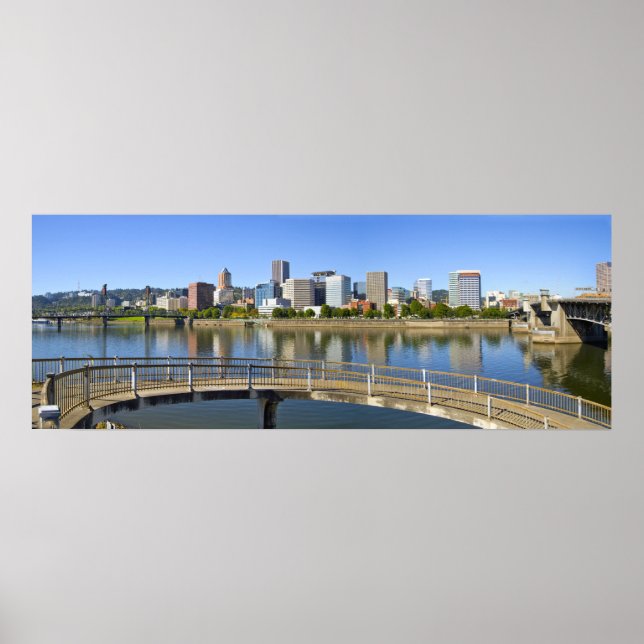 Portland Oregon Skyline Water Reflection Poster (Front)