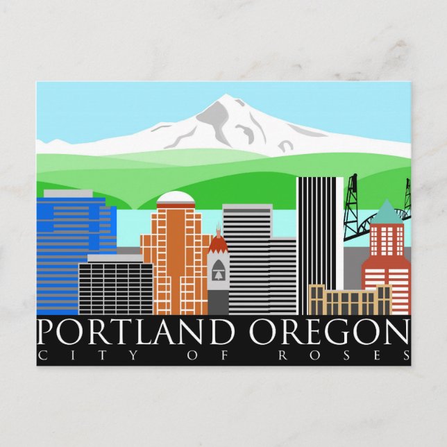 Portland Oregon Skyline with Mount Hood Postcard (Front)