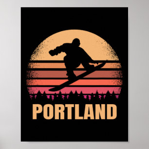Portland Oregon Snowboarding Vintage Or Retro 80s Poster