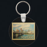 Portland Oregon Vintage Travel Keychain<br><div class="desc">Portland Oregon design in Vintage Travel style featuring an expansive city skyline view.</div>