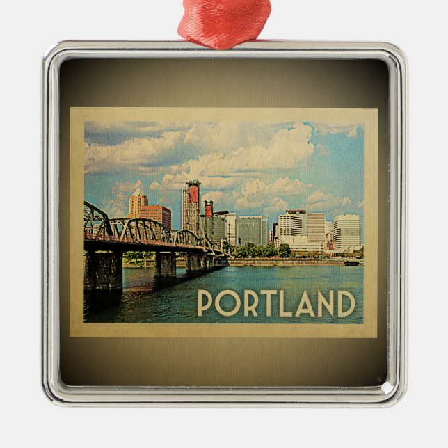 Portland Oregon Vintage Travel Ornament (Front)