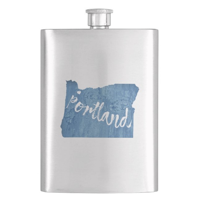 Portland, Oregon Wood Grain Hip Flask (Front)