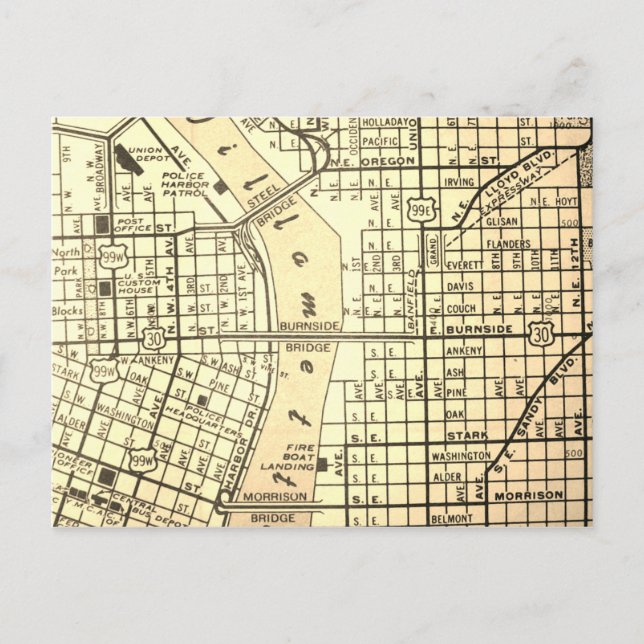 Portland, OU Carte Vintage (Devant)