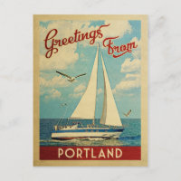 Portland Sailboat Vintage Travel Maine