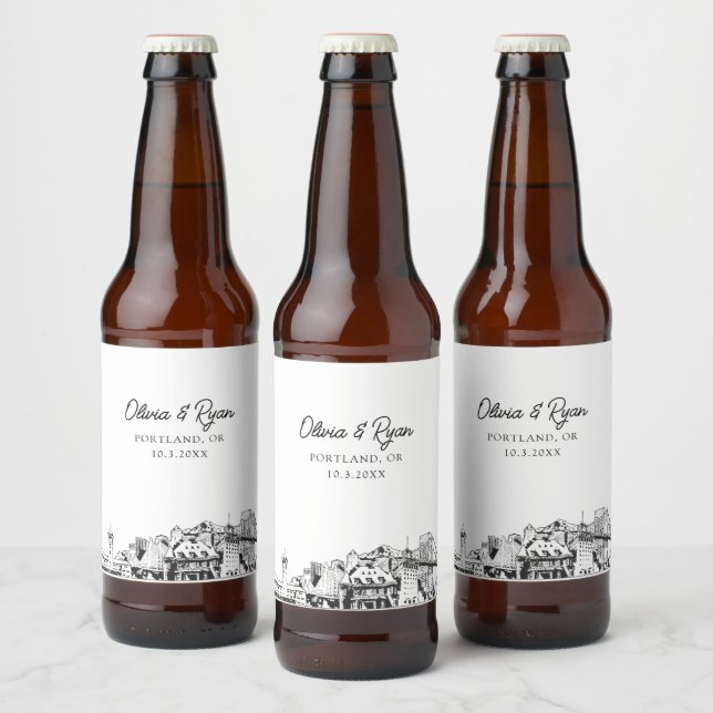 Portland Sketch Landmarks Personalized Beer Label (Bottles)