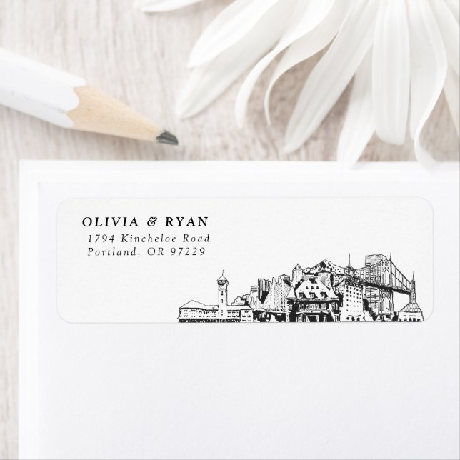 Portland Skyline Modern Return Adresse Labels (En situation)