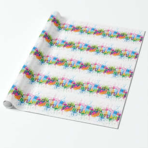 Portland Skyline Paint Splatter Illustration Wrapping Paper