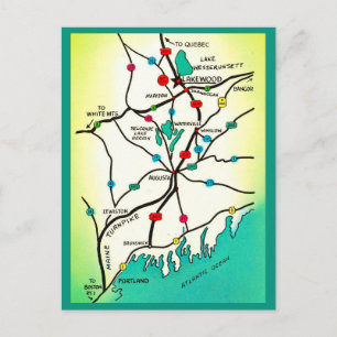 Portland to Lakeview ME Map Postcard