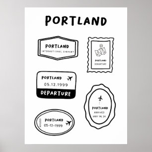 Portland - Travel Stamp Collection   Minimalist Poster