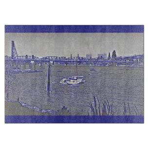 Portland Waterfront Sketch Cutting Board