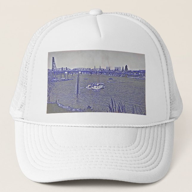 Portland Waterfront Sketch Trucker Hat (Front)