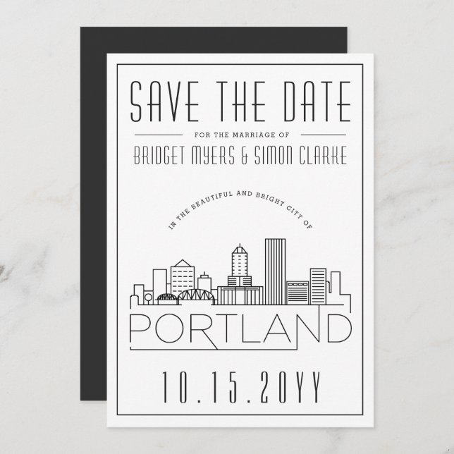 Portland Wedding | Stylized Skyline Save the Date Invitation (Front/Back)