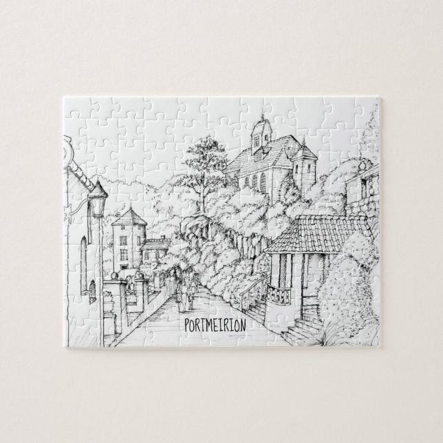 Portmeirion North Wales Pen and Ink Sketch Jigsaw Puzzle (Horizontal)