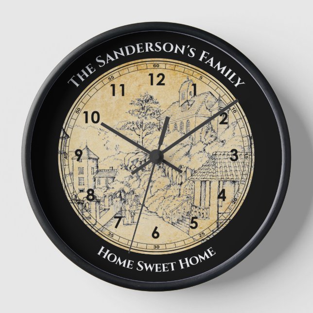 Portmeirion North Wales Pen and Ink Sketch Large C Clock (Front)