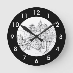 Portmeirion North Wales Pen and Ink Sketch Round Clock