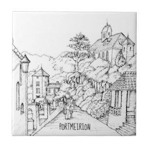 Portmeirion North Wales Pen and Ink Sketch Tile