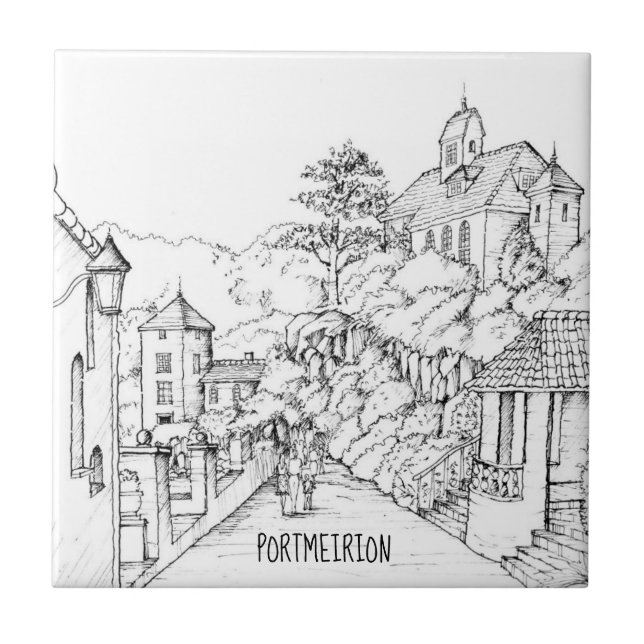 Portmeirion North Wales Pen and Ink Sketch Tile (Front)