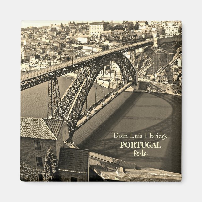 Porto bridge over Douro River, Portugal, sepia Magnet (Front)