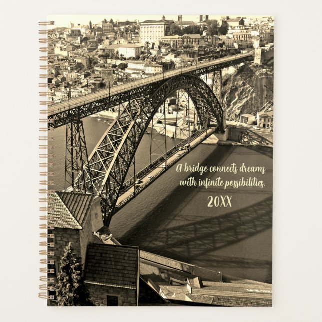 Porto bridge over Douro River, Portugal, sepia Planner (Front)