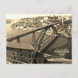 Porto bridge over Douro River, Portugal, sepia Postcard