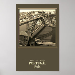 Porto bridge over Douro River, Portugal, sepia Poster