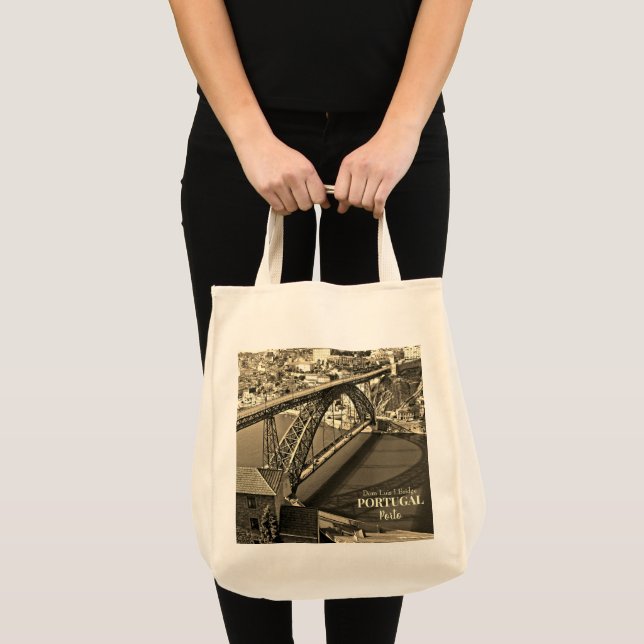 Porto bridge over Douro River, Portugal, sepia Tote Bag (Front (Product))