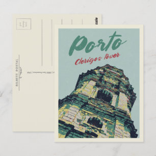 Porto Clerigos tower illustration Portugal Postcard
