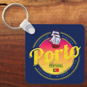 Porto in Portugal Ship Retro Sunset Vintage Luggag Keychain