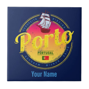 Porto in Portugal Ship Retro Sunset Vintage Luggag Tile