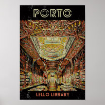 Porto Lello library illustration Portugal