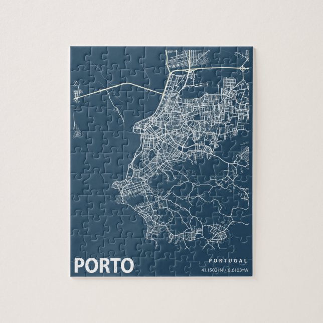 Porto Portugal Minimalist City Map Line Art Blue Jigsaw Puzzle (Vertical)