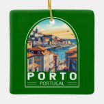Porto Portugal Travel Art Emblem Ceramic Ornament<br><div class="desc">Porto retro vector travel design. Porto is a coastal city in northwest Portugal known for its stately bridges and port wine production.</div>