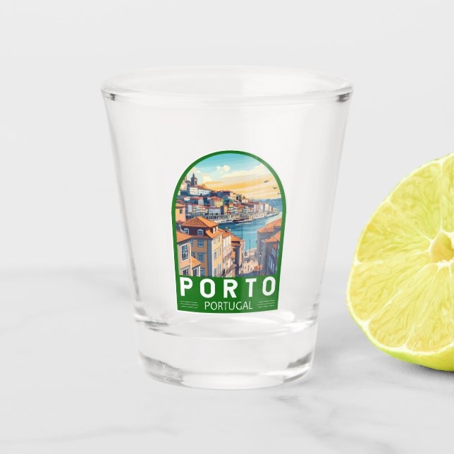 Porto Portugal Travel Art Emblem Shot Glass (Front)