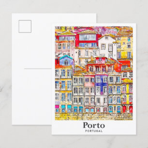 Porto Portugal Travel Watercolor Sketch Hand Drawn Postcard