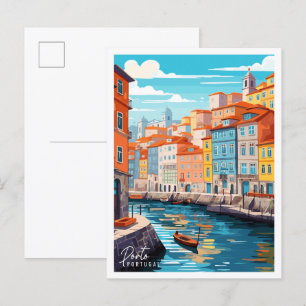 Porto Portugal vintage travel illustration Postcard