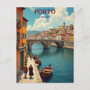 Porto Portugal vintage travel illustration  Postcard