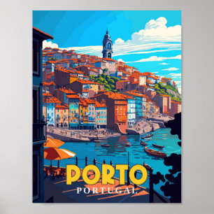 Porto Portugal vintage travel illustration Poster